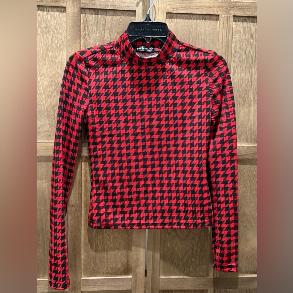 SHEIN Red and Black Checkered Top